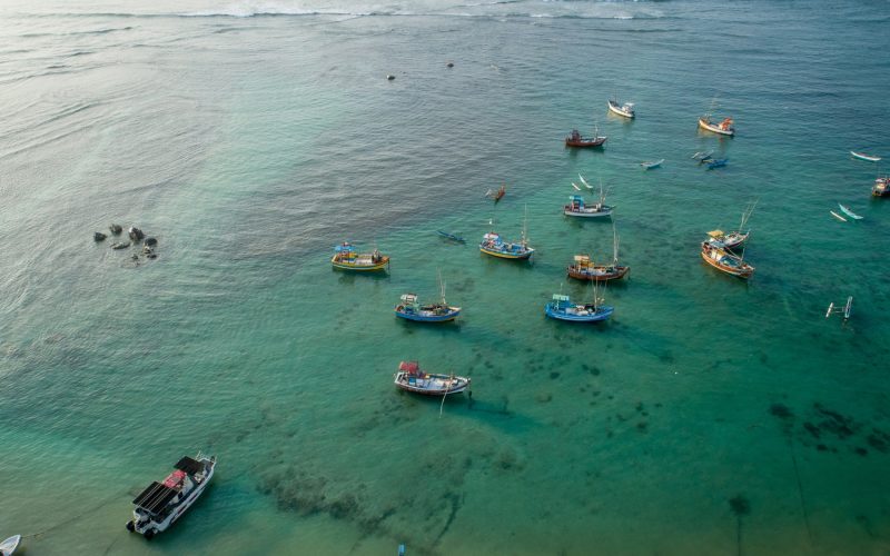 aerial of fishing boats at sea,Sri Lanka