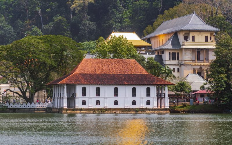 Kandy Lake and Famous City Landmark Sri Dalada Maligawa, Sacred Tooth Relic The Temple in Sri Lanka.