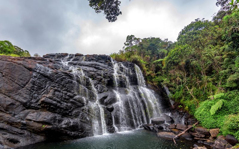 Scenic tropical waterfall in Sri Lanka