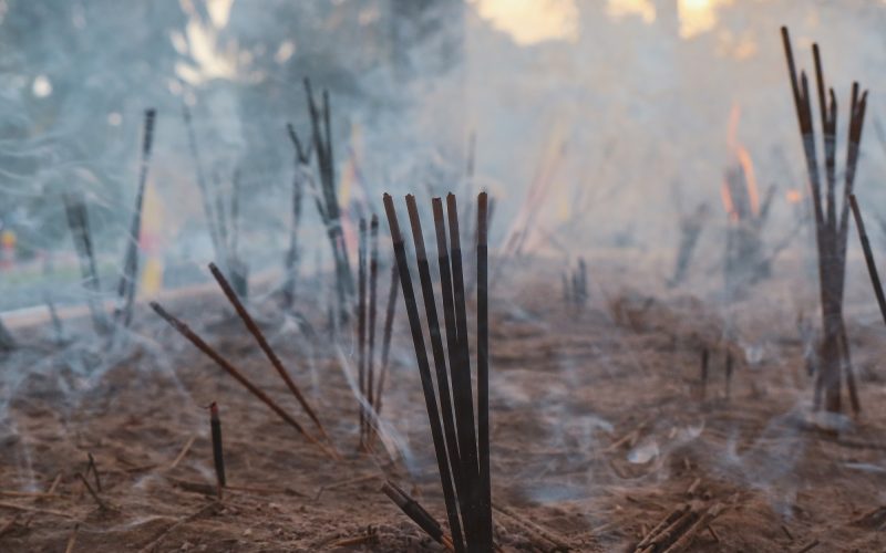 Smoke from incense sticks in a Buddhist temple, Sri Lanka.