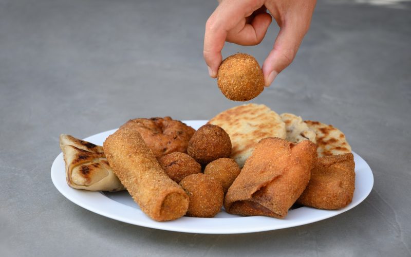 Sri Lankan different street food, vegetable and coconut roti, cutlets, snack.